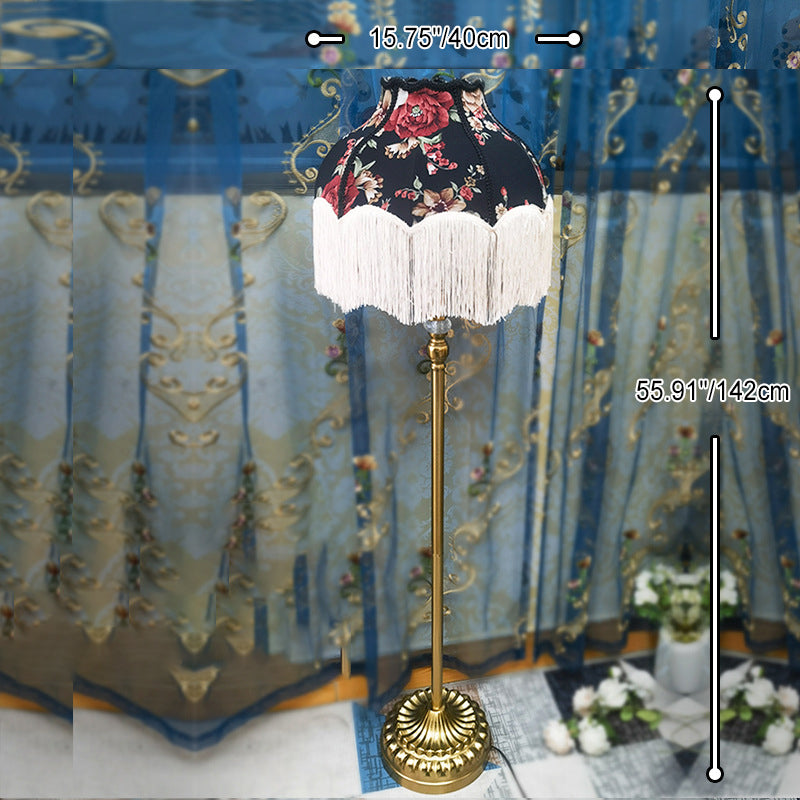 Traditional Vintage Floral Tassel Floor Lamp - Fabric Iron 1-Light for Living Room