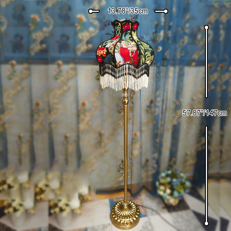 Traditional Vintage Floral Tassel Floor Lamp - Fabric Iron 1-Light for Living Room