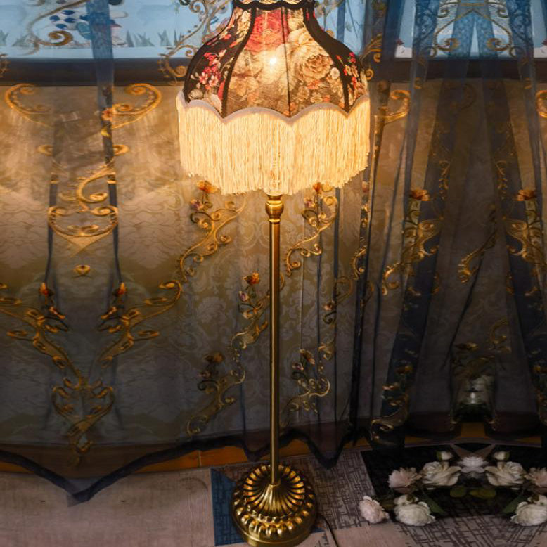 Traditional Vintage Floral Tassel Floor Lamp - Fabric Iron 1-Light for Living Room