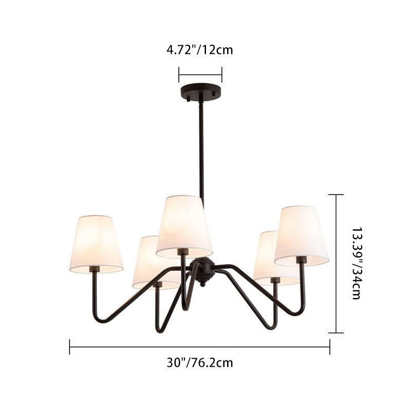 Traditional Vintage Branch Round Fabric Iron Chandeliers for Living Room - 4/5 Light Design