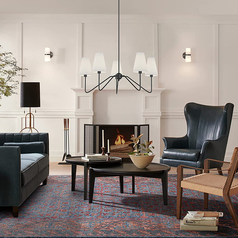 Traditional Vintage Branch Round Fabric Iron Chandeliers for Living Room - 4/5 Light Design