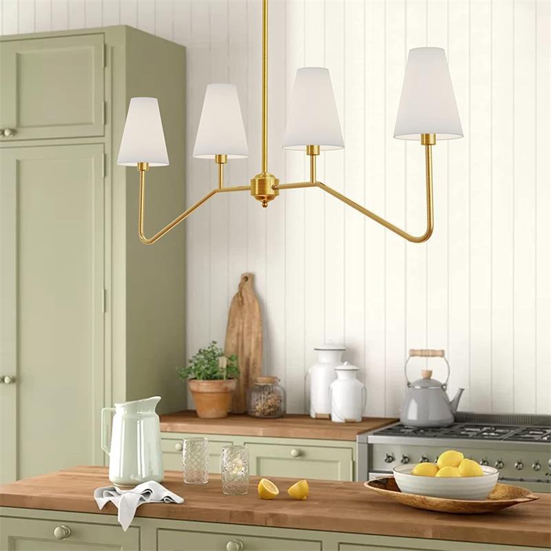 Traditional Vintage Branch Round Fabric Iron Chandeliers for Living Room - 4/5 Light Design