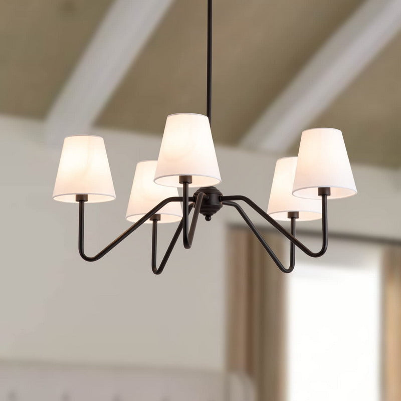 Traditional Vintage Branch Round Fabric Iron Chandeliers for Living Room - 4/5 Light Design