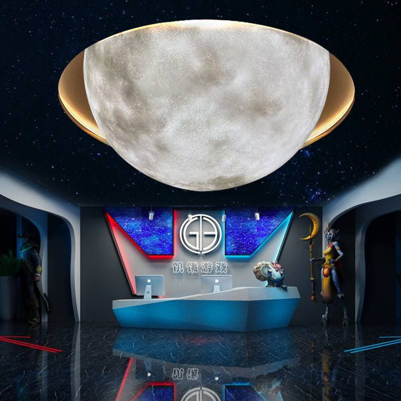 Modern Minimalist Semicircle Moon LED Flush Mount Ceiling Light Resin for Living Room