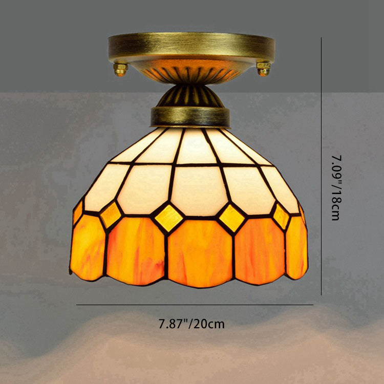 Traditional Tiffany Semi-Round Glass Iron 1-Light Semi-Flush Mount Ceiling Light for Living Room