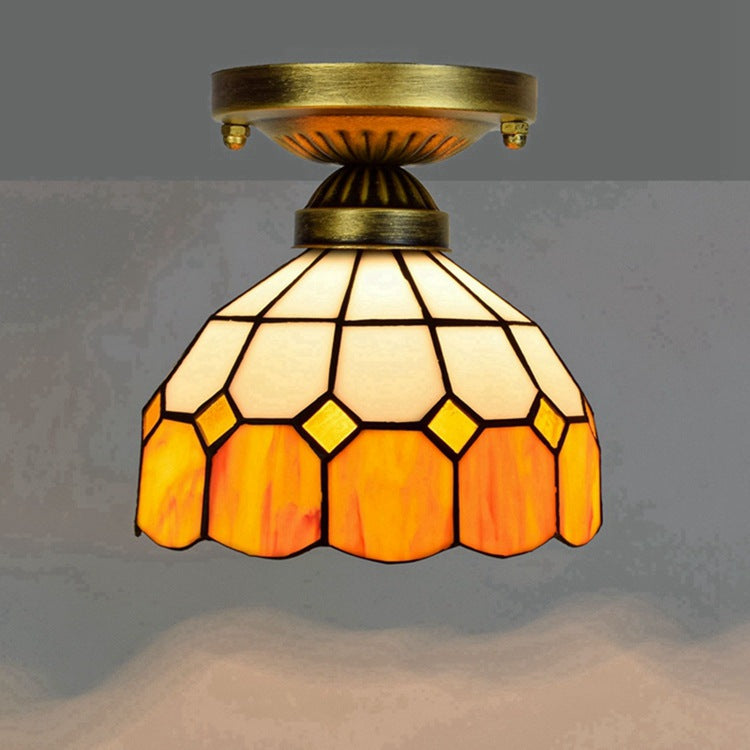 Traditional Tiffany Semi-Round Glass Iron 1-Light Semi-Flush Mount Ceiling Light for Living Room
