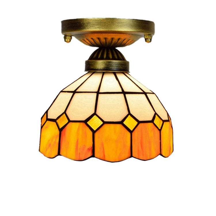 Traditional Tiffany Semi-Round Glass Iron 1-Light Semi-Flush Mount Ceiling Light for Living Room