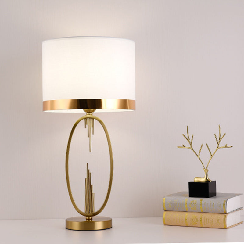 Modern Luxury Round Column Fabric Iron Table Lamp - 1-Light for Living Room