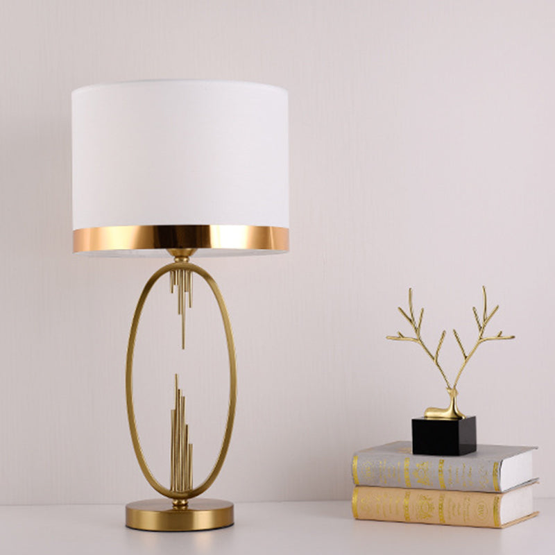 Modern Luxury Round Column Fabric Iron 1-Light Table Lamp for Living Room, Stylish Home Decor Lighting, Elegant Modern Design, Contemporary Lamp for Living Room, Adjustable Brightness Table Lamp, Unique Iron Base and Fabric Shade, Bedroom and Office Decor