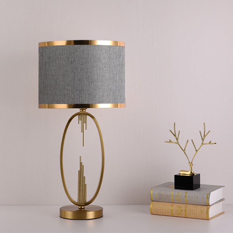 Modern Luxury Round Column Fabric Iron 1-Light Table Lamp for Living Room, Stylish Home Decor Lighting, Elegant Modern Design, Contemporary Lamp for Living Room, Adjustable Brightness Table Lamp, Unique Iron Base and Fabric Shade, Bedroom and Office Decor