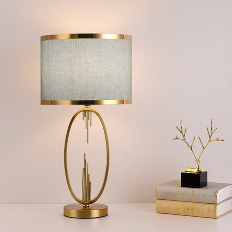 Modern Luxury Round Column Fabric Iron 1-Light Table Lamp for Living Room, Stylish Home Decor Lighting, Elegant Modern Design, Contemporary Lamp for Living Room, Adjustable Brightness Table Lamp, Unique Iron Base and Fabric Shade, Bedroom and Office Decor