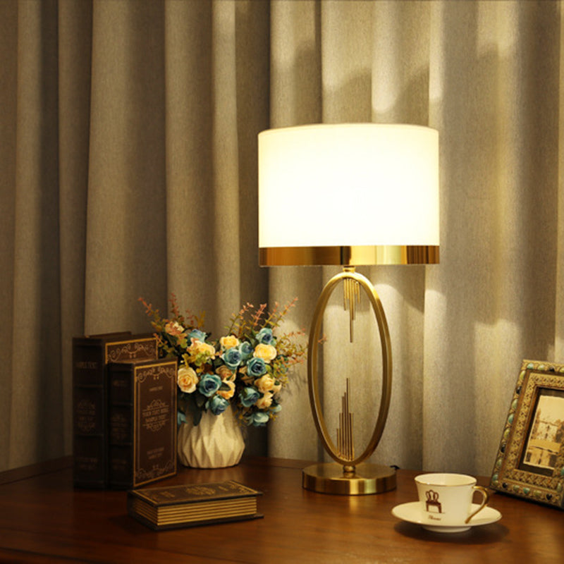 Modern Luxury Round Column Fabric Iron 1-Light Table Lamp for Living Room, Stylish Home Decor Lighting, Elegant Modern Design, Contemporary Lamp for Living Room, Adjustable Brightness Table Lamp, Unique Iron Base and Fabric Shade, Bedroom and Office Decor