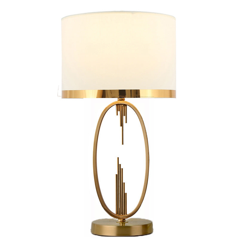Modern Luxury Round Column Fabric Iron 1-Light Table Lamp for Living Room, Stylish Home Decor Lighting, Elegant Modern Design, Contemporary Lamp for Living Room, Adjustable Brightness Table Lamp, Unique Iron Base and Fabric Shade, Bedroom and Office Decor