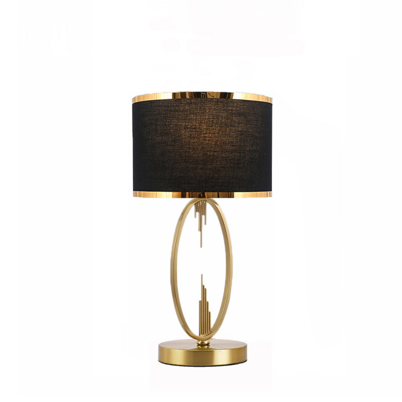 Modern Luxury Round Column Fabric Iron 1-Light Table Lamp for Living Room, Stylish Home Decor Lighting, Elegant Modern Design, Contemporary Lamp for Living Room, Adjustable Brightness Table Lamp, Unique Iron Base and Fabric Shade, Bedroom and Office Decor