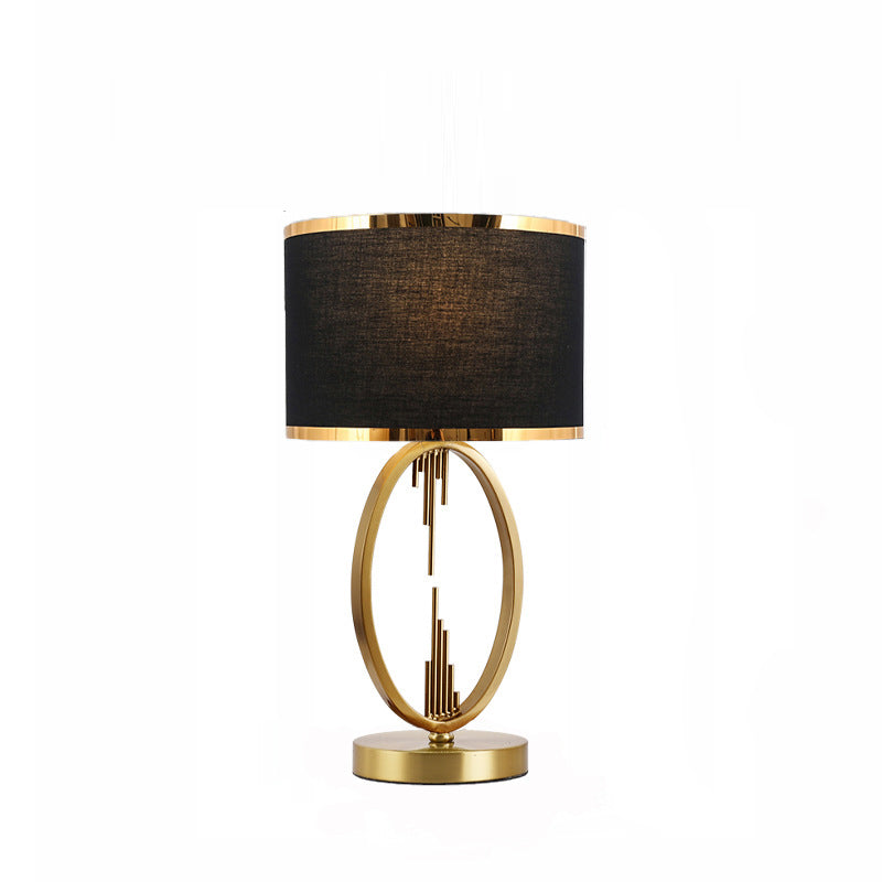 Modern Luxury Round Column Fabric Iron 1-Light Table Lamp for Living Room, Stylish Home Decor Lighting, Elegant Modern Design, Contemporary Lamp for Living Room, Adjustable Brightness Table Lamp, Unique Iron Base and Fabric Shade, Bedroom and Office Decor