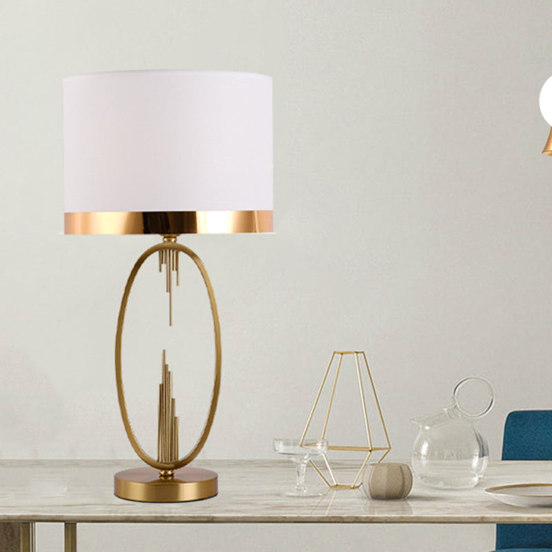 Modern Luxury Round Column Fabric Iron 1-Light Table Lamp for Living Room, Stylish Home Decor Lighting, Elegant Modern Design, Contemporary Lamp for Living Room, Adjustable Brightness Table Lamp, Unique Iron Base and Fabric Shade, Bedroom and Office Decor