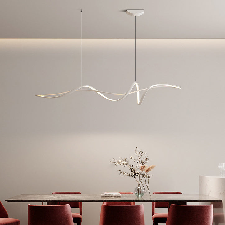 Contemporary Scandinavian LED Island Chandelier - Long Curve Acrylic Aluminum Design for Living Room Lighting