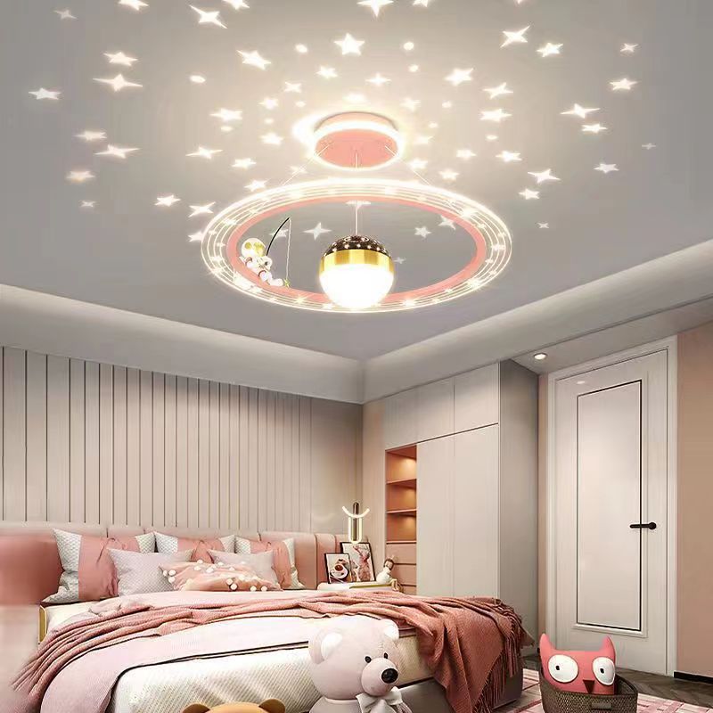 Modern Minimalist Kids Astronaut Stars Round Orb PC Wood LED Chandelier for Living Room Lighting, Children's Room Decor, Space Themed Ceiling Light, Stylish Home Pendant Lamp, Unique Kids Bedroom Accessory, Playful Starry Glow, Nursery Illumination, Conte