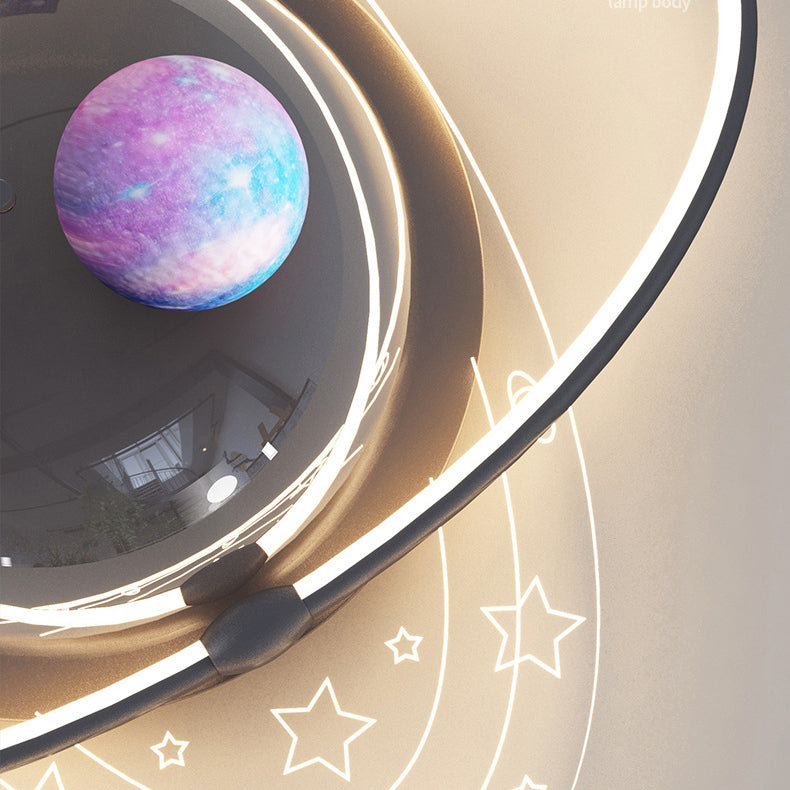 Modern Art Deco Kids Oval Astronaut Planet Acrylic Plaster Iron LED Flush Mount Ceiling Light Living Room Nursery Decor Unique Space Theme Lighting for Children’s Rooms Stylish Flush Mount Fixture Astronaut Design Adjustable Brightness Energy Efficient Il