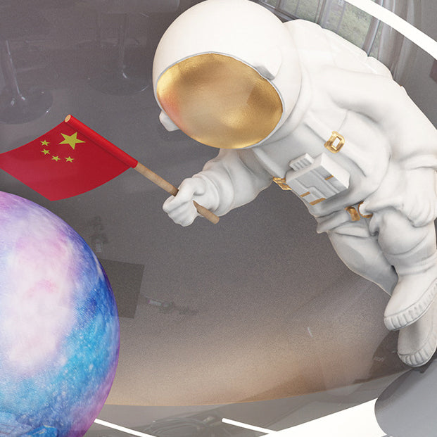Modern Art Deco Kids Oval Astronaut Planet Acrylic Plaster Iron LED Flush Mount Ceiling Light Living Room Nursery Decor Unique Space Theme Lighting for Children’s Rooms Stylish Flush Mount Fixture Astronaut Design Adjustable Brightness Energy Efficient Il