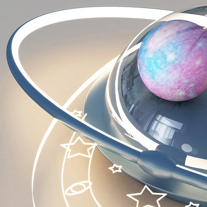 Modern Art Deco Kids Oval Astronaut Planet Acrylic Plaster Iron LED Flush Mount Ceiling Light Living Room Nursery Decor Unique Space Theme Lighting for Children’s Rooms Stylish Flush Mount Fixture Astronaut Design Adjustable Brightness Energy Efficient Il