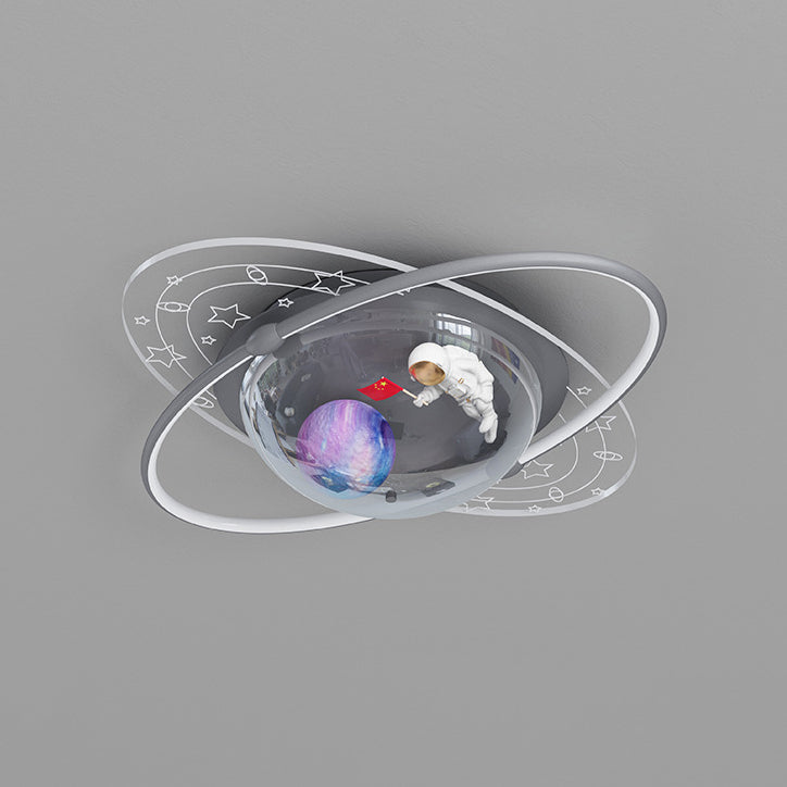 Modern Art Deco Kids Oval Astronaut Planet Acrylic Plaster Iron LED Flush Mount Ceiling Light Living Room Nursery Decor Unique Space Theme Lighting for Children’s Rooms Stylish Flush Mount Fixture Astronaut Design Adjustable Brightness Energy Efficient Il