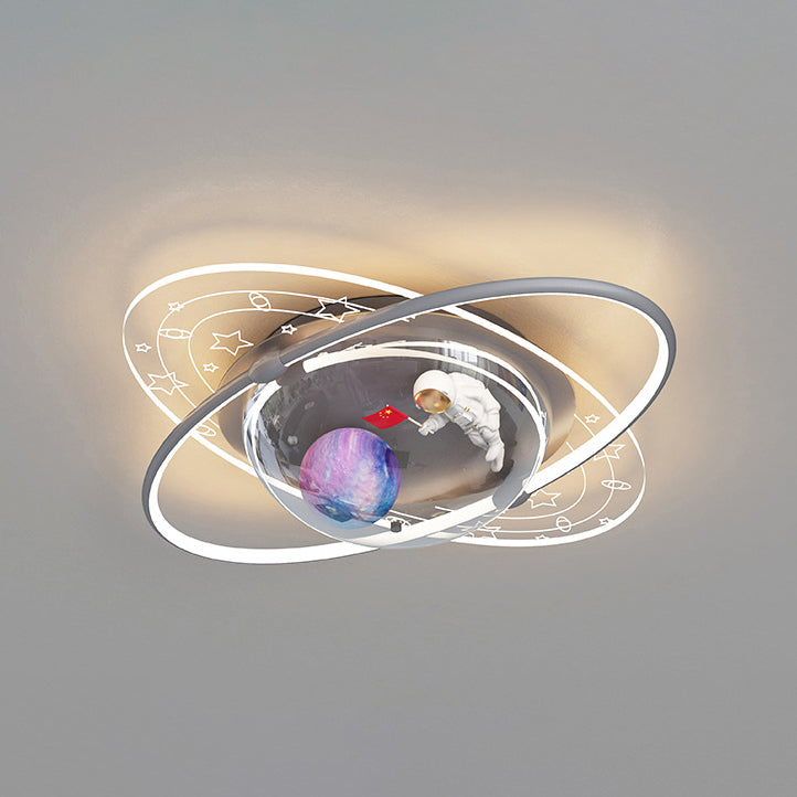 Modern Art Deco Kids Oval Astronaut Planet Acrylic Plaster Iron LED Flush Mount Ceiling Light Living Room Nursery Decor Unique Space Theme Lighting for Children’s Rooms Stylish Flush Mount Fixture Astronaut Design Adjustable Brightness Energy Efficient Il