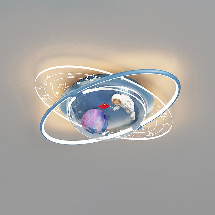 Modern Art Deco Kids Oval Astronaut Planet Acrylic Plaster Iron LED Flush Mount Ceiling Light Living Room Nursery Decor Unique Space Theme Lighting for Children’s Rooms Stylish Flush Mount Fixture Astronaut Design Adjustable Brightness Energy Efficient Il