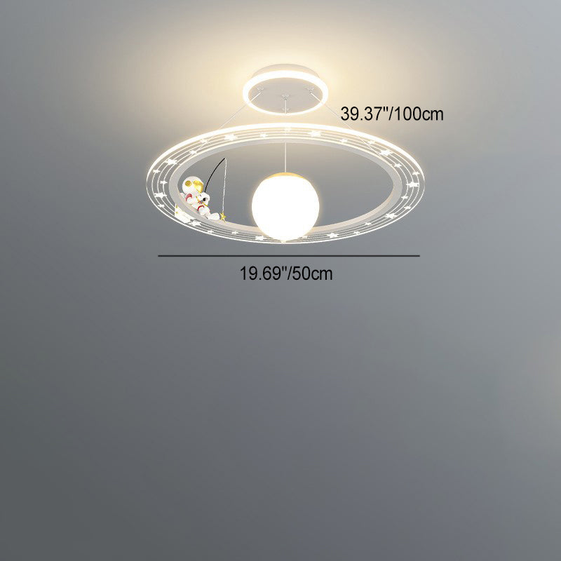 Modern Art Deco Kids Astronaut Planet Round Acrylic Iron LED Chandelier for Living Room, Unique Space-Themed Ceiling Light, Stylish Children's Room Lighting, Decorative LED Pendant Light, Fun Astronomy Lamp, Kids Room Decor, Contemporary Chandelier for Bo