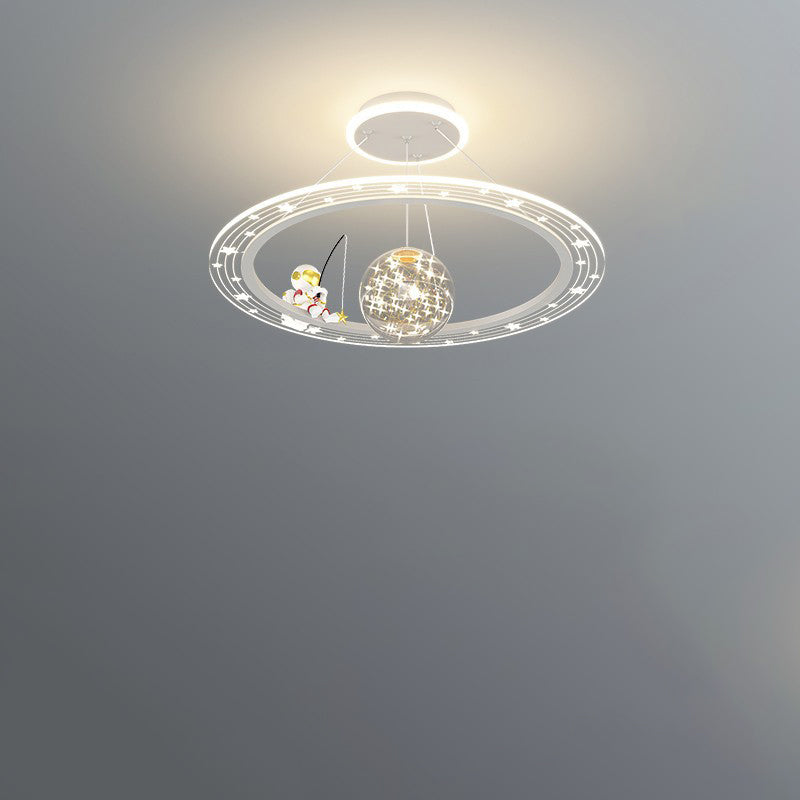 Modern Art Deco Kids Astronaut Planet Round Acrylic Iron LED Chandelier for Living Room, Unique Space-Themed Ceiling Light, Stylish Children's Room Lighting, Decorative LED Pendant Light, Fun Astronomy Lamp, Kids Room Decor, Contemporary Chandelier for Bo