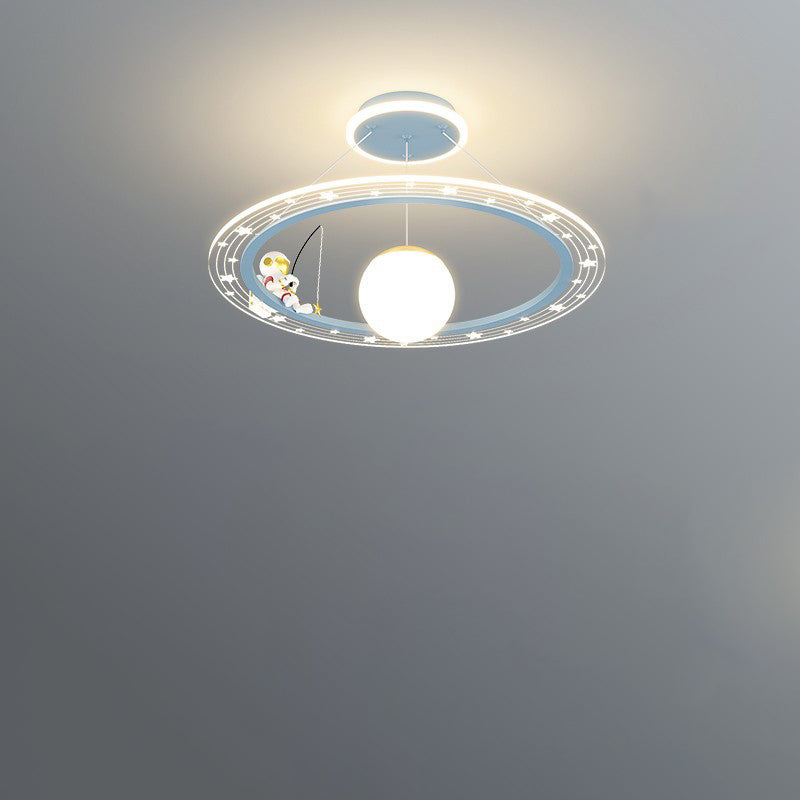 Modern Art Deco Kids Astronaut Planet Round Acrylic Iron LED Chandelier for Living Room, Unique Space-Themed Ceiling Light, Stylish Children's Room Lighting, Decorative LED Pendant Light, Fun Astronomy Lamp, Kids Room Decor, Contemporary Chandelier for Bo