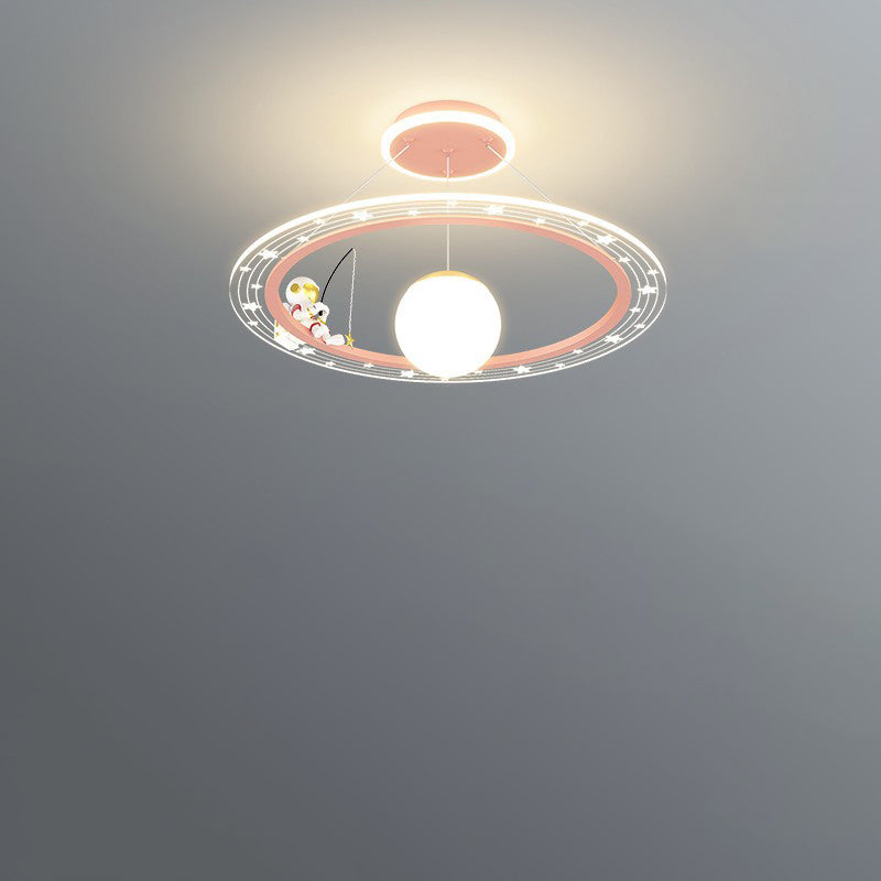 Modern Art Deco Kids Astronaut Planet Round Acrylic Iron LED Chandelier for Living Room, Unique Space-Themed Ceiling Light, Stylish Children's Room Lighting, Decorative LED Pendant Light, Fun Astronomy Lamp, Kids Room Decor, Contemporary Chandelier for Bo