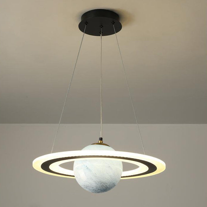 Modern Art Deco Kids Round Planet Spaceman Acrylic Iron LED Chandelier for Living Room, Unique Kids Room Lighting, Space-Themed Decorative Light Fixture, Stylish LED Hanging Light, Designer Chandelier for Children's Room, Contemporary Planetarium Lighting