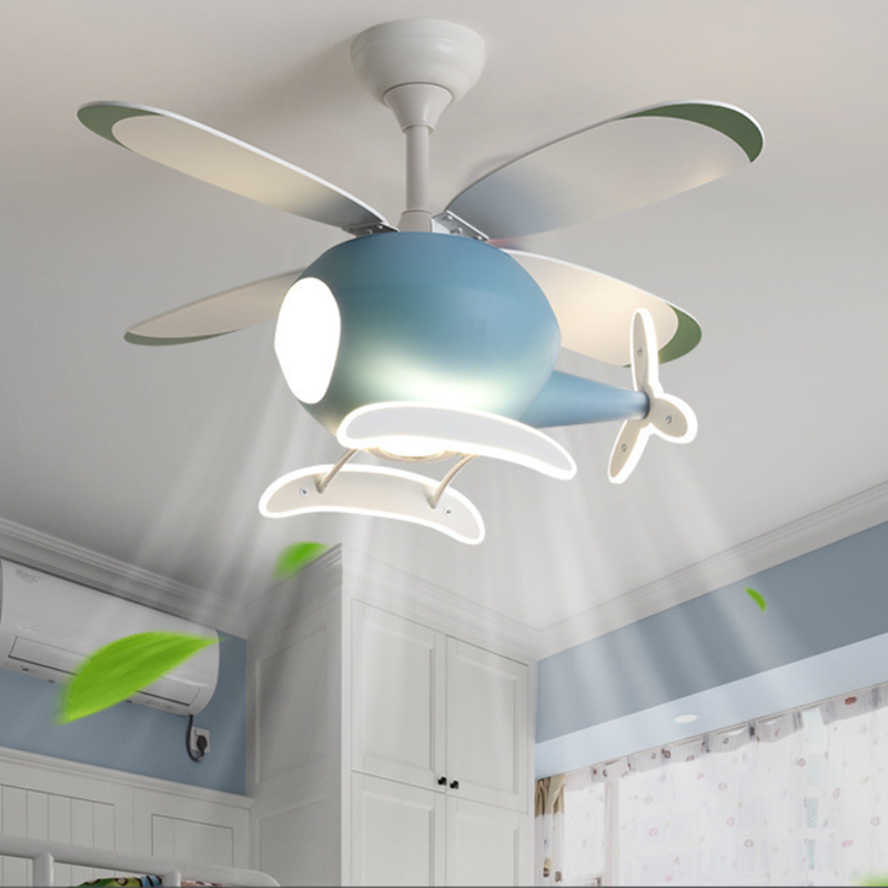 Contemporary Scandinavian Peter Pan Ceiling Fan Light for Kids' Bedroom - LED, Acrylic, ABS, Iron, Downrods