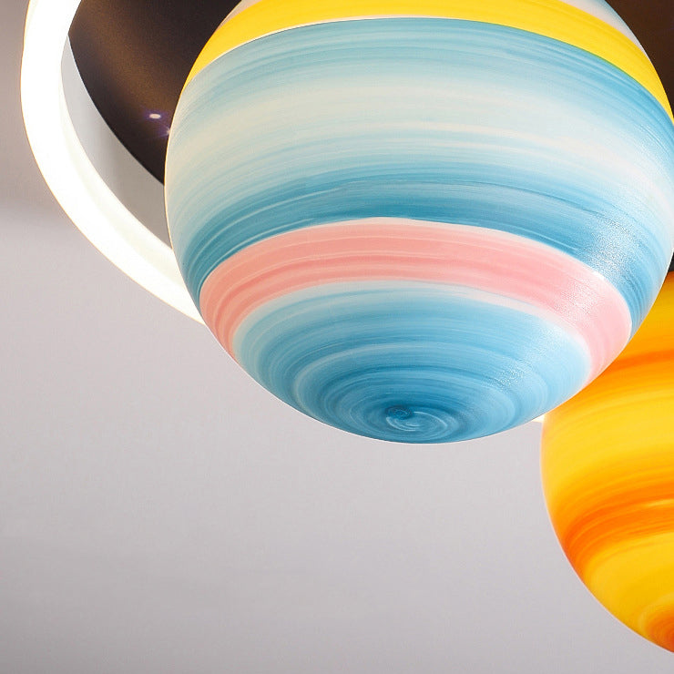 Modern Art Deco Kids Planet Astronaut Round Acrylic Resin Iron LED Flush Mount Ceiling Light for Bedroom, Space Theme Lighting for Children’s Room, Stylish Ceiling Fixture, Colorful Decorative Light for Kids, Astronaut Decor, Nursery Room Lighting, LED Ce
