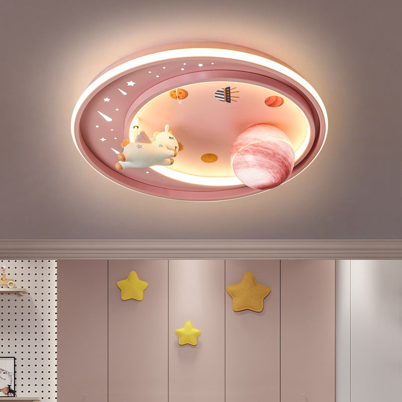 Modern Art Deco Unicorn Planet LED Flush Mount Ceiling Light for Kids' Bedroom