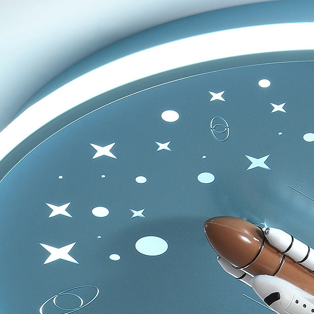 Modern Art Deco Kids Unicorn Rocket Round Silicone Iron LED Flush Mount Ceiling Light for Living Room, Nursery, Children's Room, Playroom, Cute Unicorn Decor, Rocket Ship Design, Energy-Efficient LED Lighting, Playful Ceiling Fixture, Kids Room Lighting,