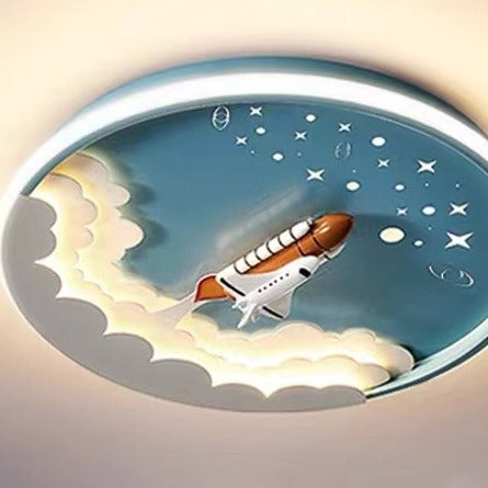Modern Art Deco Kids Unicorn Rocket Round Silicone Iron LED Flush Mount Ceiling Light for Living Room, Nursery, Children's Room, Playroom, Cute Unicorn Decor, Rocket Ship Design, Energy-Efficient LED Lighting, Playful Ceiling Fixture, Kids Room Lighting,