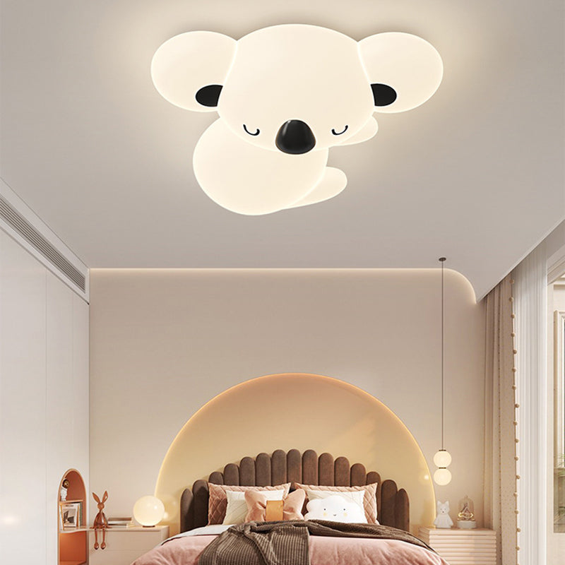 Modern Art Deco Koala Bear Kids Cartoon LED Flush Mount Ceiling Light for Bedroom, Stylish PE Iron Fixture, Cute Koala Design, Children's Room Lighting, Nursery Decor, Playroom Ceiling Light, Energy-Efficient Illumination, Unique Home Decor, Playful Bedro