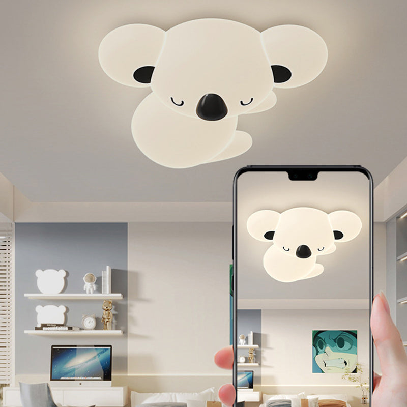 Modern Art Deco Koala Bear Kids Cartoon LED Flush Mount Ceiling Light for Bedroom, Stylish PE Iron Fixture, Cute Koala Design, Children's Room Lighting, Nursery Decor, Playroom Ceiling Light, Energy-Efficient Illumination, Unique Home Decor, Playful Bedro