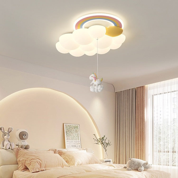 Modern Art Deco Kids Clouds Rainbow Cartoon PE Iron LED Flush Mount Ceiling Light Living Room Nursery Decor Playroom Lighting Children’s Room Ceiling Fixture Colorful Design Kids’ Room Illumination Contemporary Ceiling Light Fixture Stylish Kids Lighting