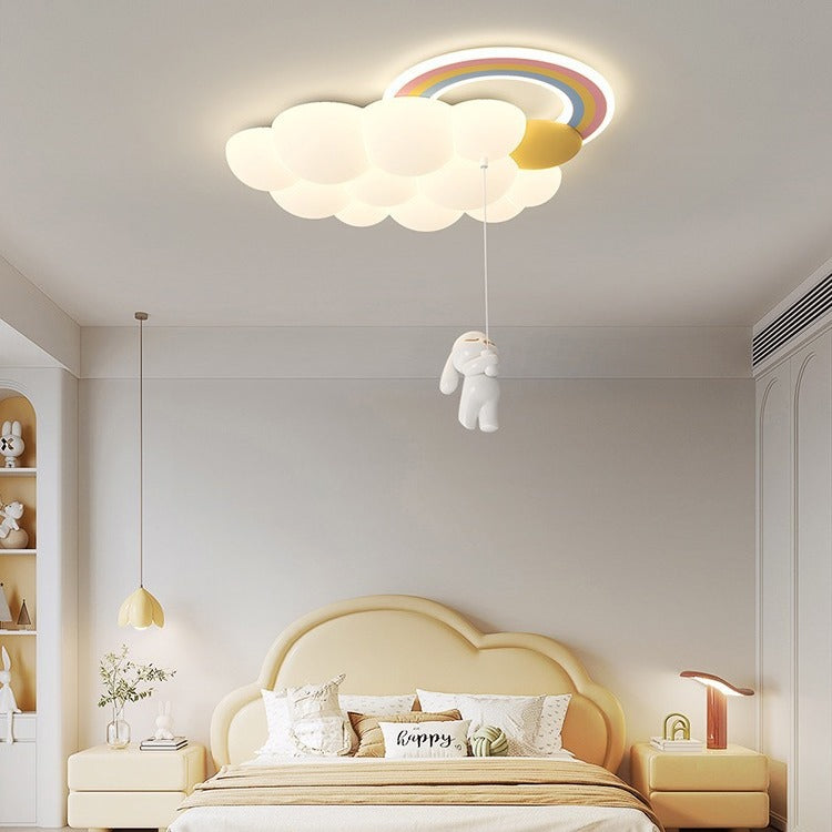 Modern Art Deco Kids Clouds Rainbow Cartoon PE Iron LED Flush Mount Ceiling Light Living Room Nursery Decor Playroom Lighting Children’s Room Ceiling Fixture Colorful Design Kids’ Room Illumination Contemporary Ceiling Light Fixture Stylish Kids Lighting