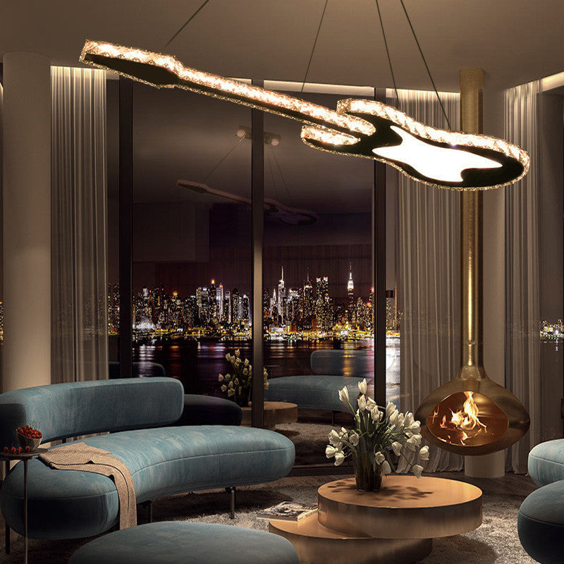 Modern Luxury Guitar Shape Crystal LED Chandelier for Living Room