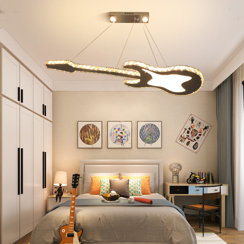 Modern Luxury Guitar Shape Crystal LED Chandelier for Living Room