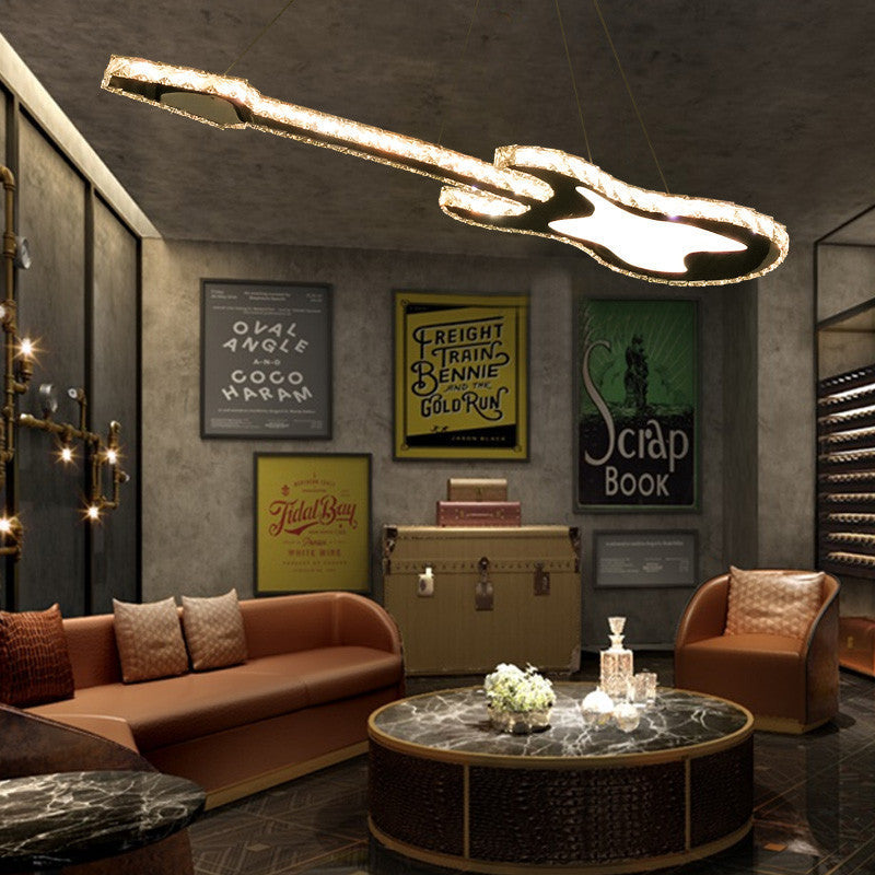Modern Luxury Guitar Shape Crystal LED Chandelier for Living Room
