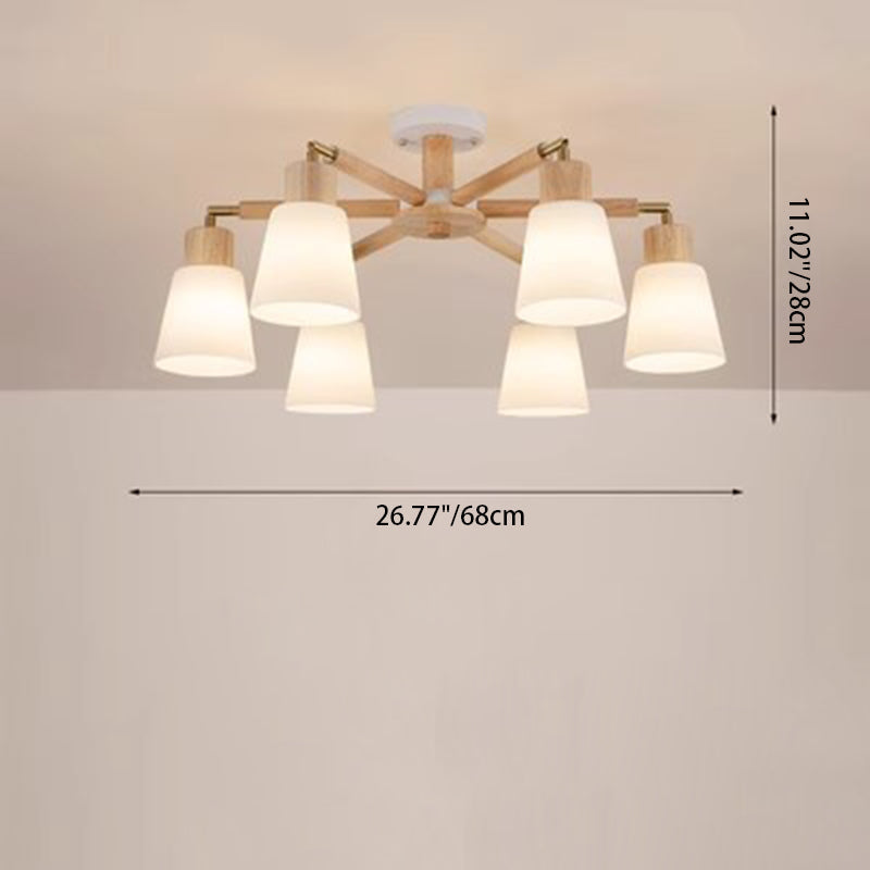 Scandinavian Round Branch PVC Wood Iron Chandelier - 3/6/8 Light for Living Room