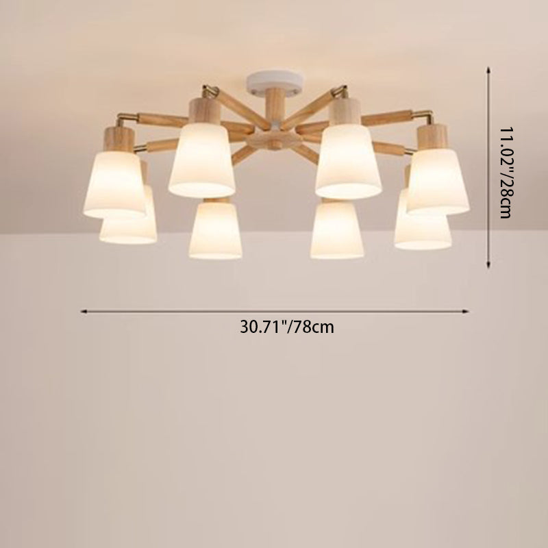 Scandinavian Round Branch PVC Wood Iron Chandelier - 3/6/8 Light for Living Room