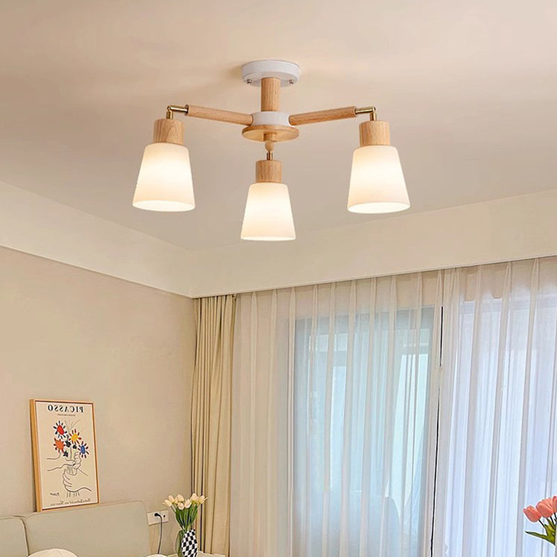 Scandinavian Round Branch PVC Wood Iron Chandelier - 3/6/8 Light for Living Room
