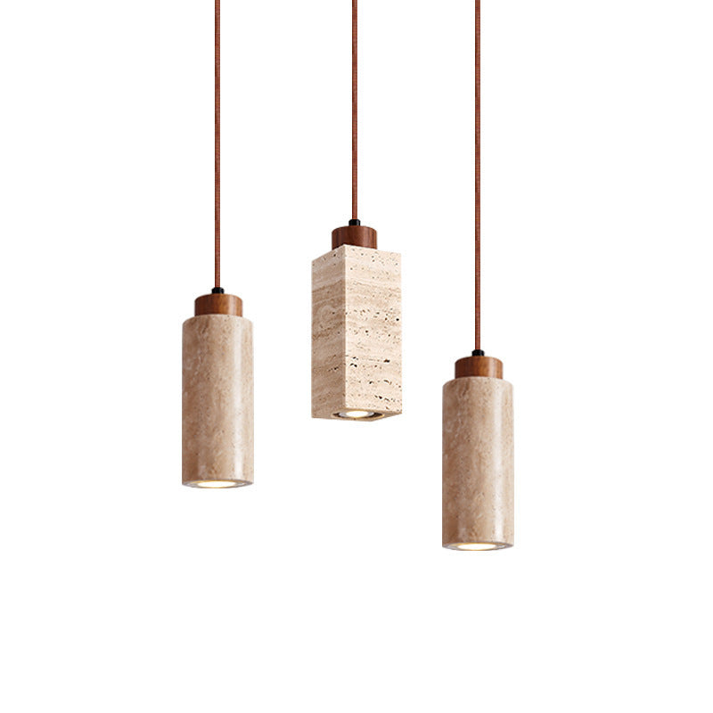 Traditional Japanese Yellow Travertine Wood 1-Light Pendant for Living Room