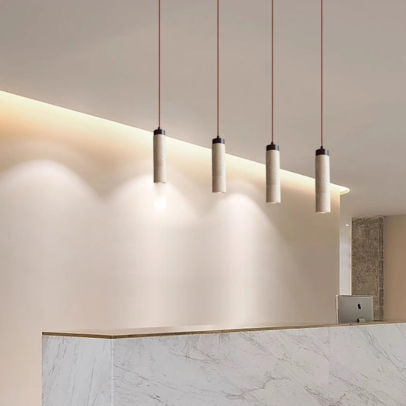 Traditional Japanese Yellow Travertine Wood 1-Light Pendant for Living Room